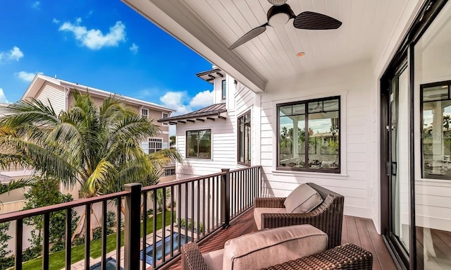 balcony with ceiling fan