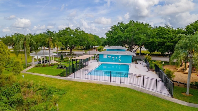 view of pool featuring a gazebo and a yard