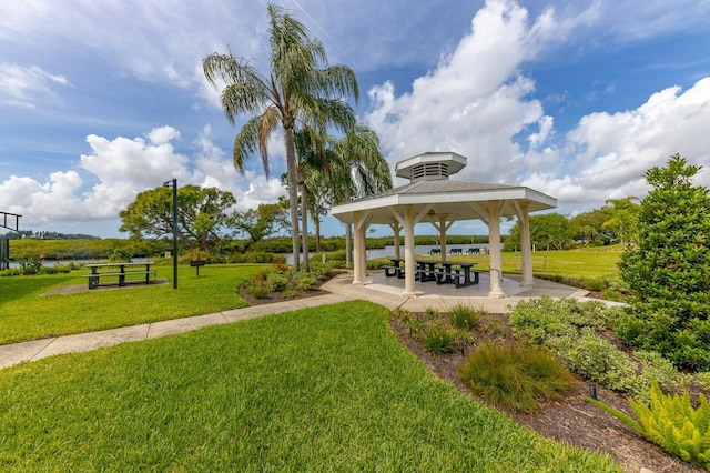 surrounding community featuring a gazebo and a yard