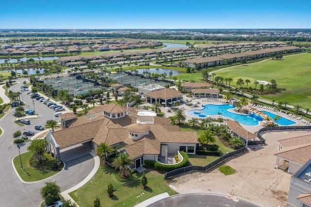 aerial view with a water view