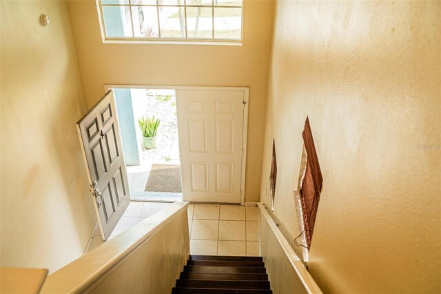 731 Cristelle Jean Dr, Ruskin, FL 33570 - entryway with a towering ceiling and tile patterned floors