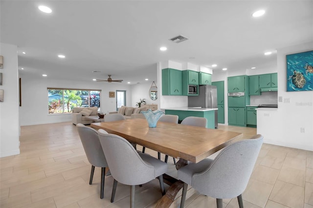 dining area featuring ceiling fan