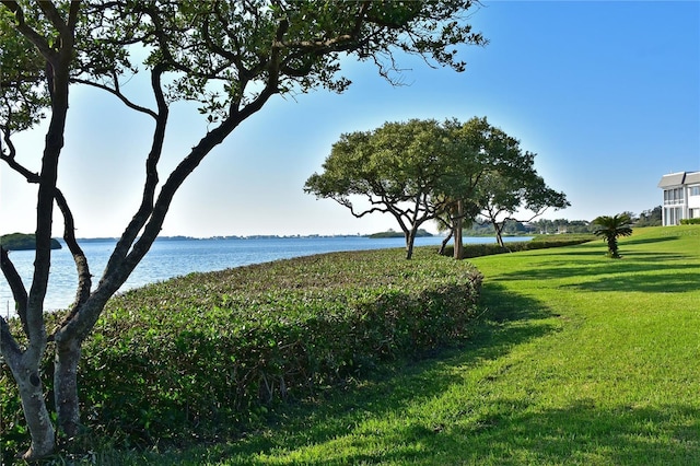 exterior space with a water view