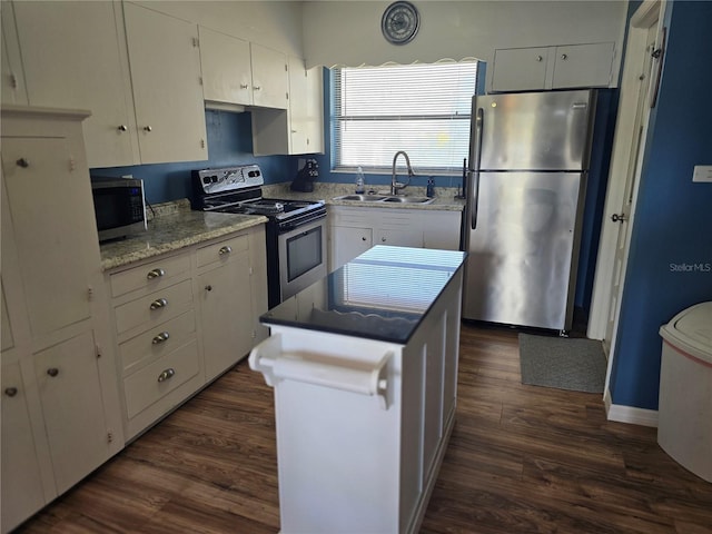 kitchen featuring white cabinetry, sink, dark wood-type flooring, and appliances with stainless steel finishes