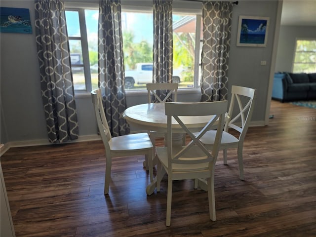 dining area featuring a wealth of natural light and dark hardwood / wood-style floors