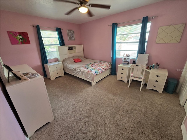 bedroom featuring carpet and ceiling fan