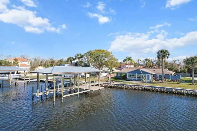 view of dock featuring a water view