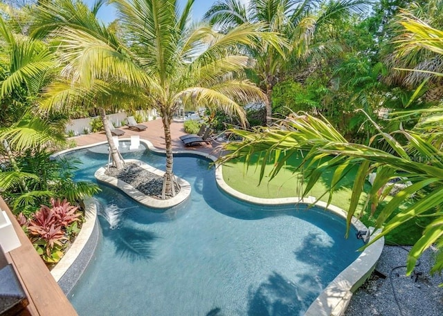 view of swimming pool featuring a patio