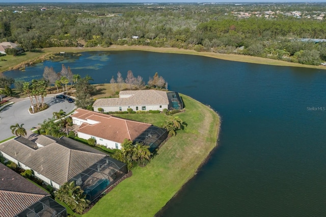 aerial view with a water view