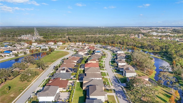 aerial view with a water view