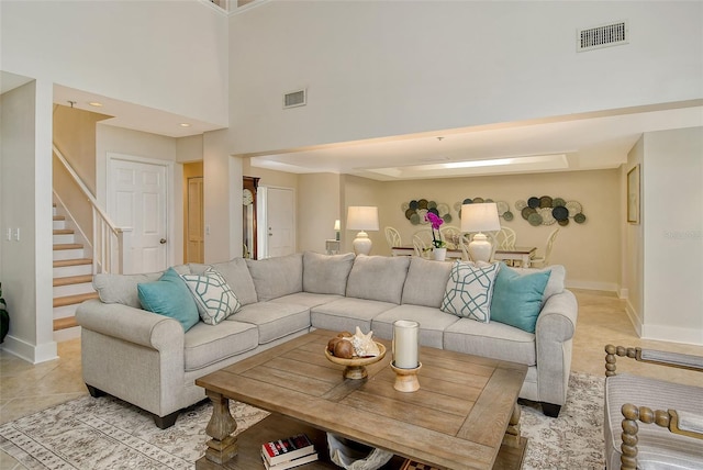 view of tiled living room