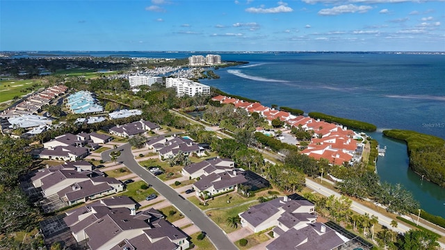 aerial view with a water view