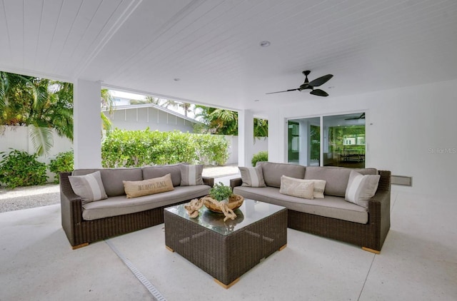 view of patio / terrace featuring ceiling fan and an outdoor hangout area