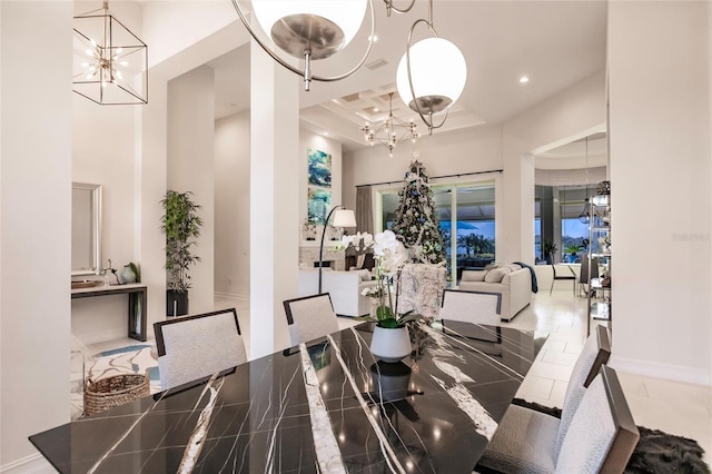 dining room with a notable chandelier