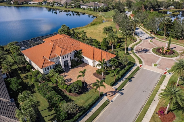 bird's eye view featuring a water view