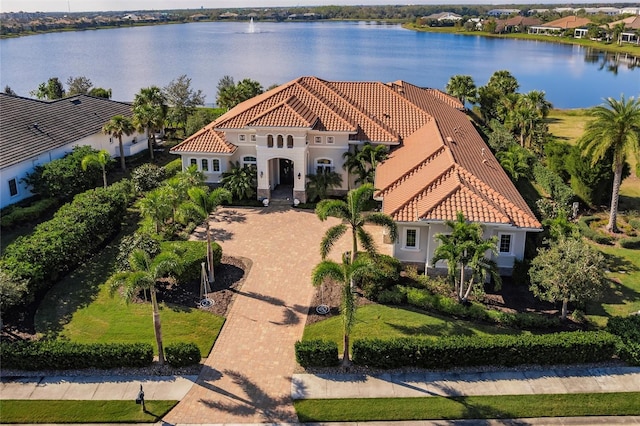 bird's eye view featuring a water view