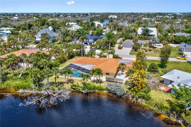 aerial view with a water view