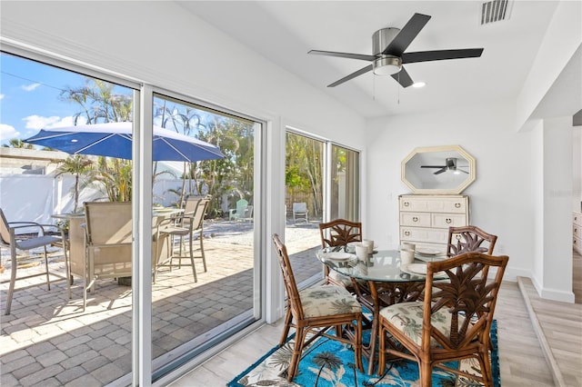 dining area featuring ceiling fan