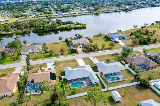 aerial view with a water view