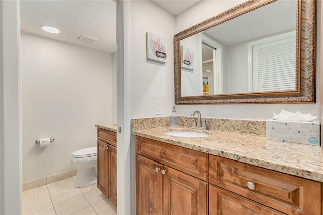 bathroom with tile patterned flooring, vanity, and toilet