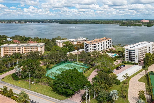 aerial view with a water view