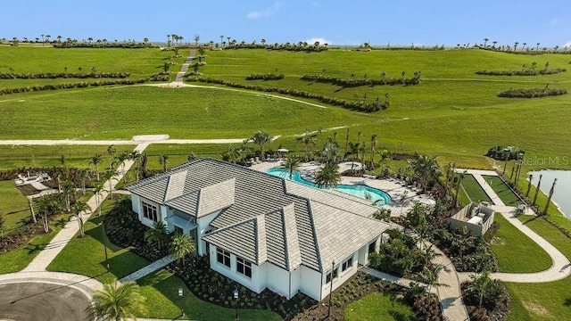 birds eye view of property featuring a rural view