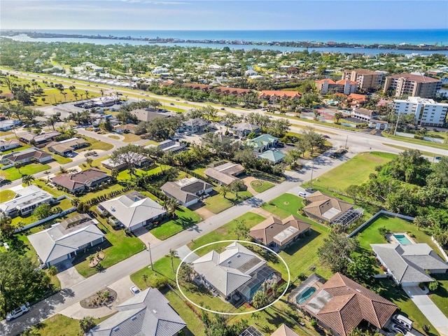 aerial view featuring a water view