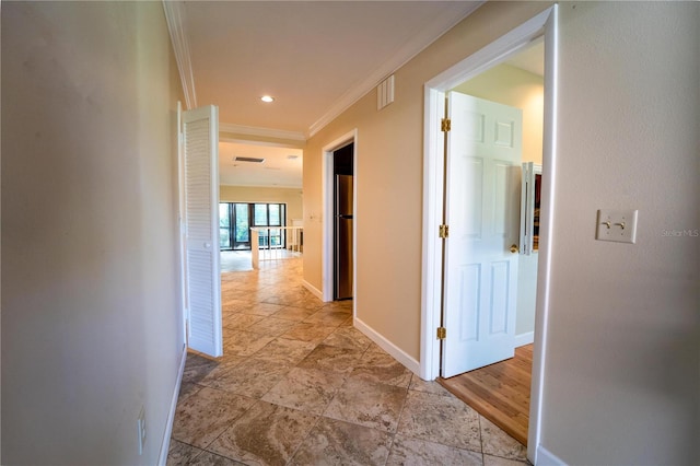 hallway with ornamental molding