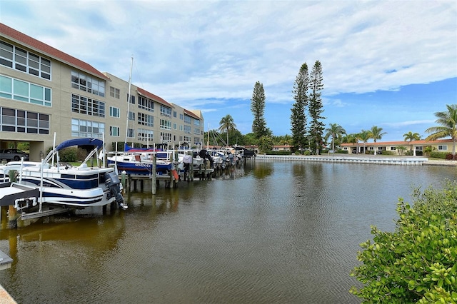 property view of water featuring a boat dock