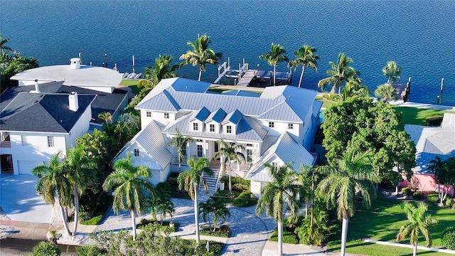 aerial view with a water view