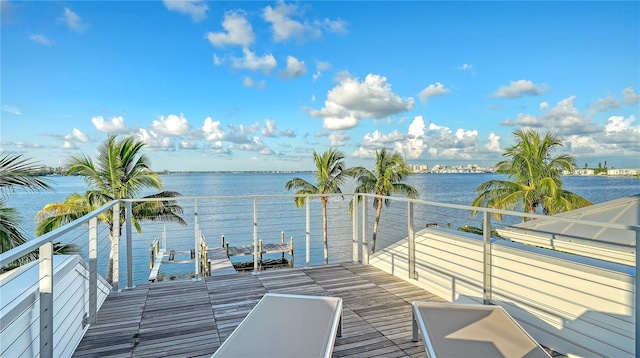 view of dock with a water view