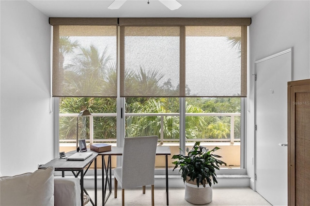 sunroom with a wealth of natural light and ceiling fan