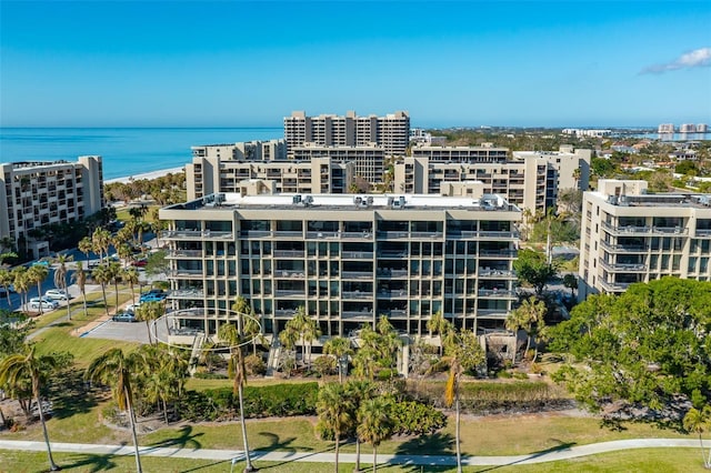 view of building exterior featuring a water view