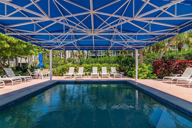 view of swimming pool featuring a patio