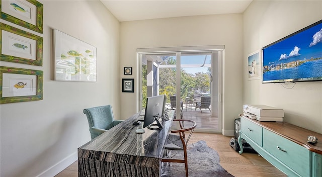 office area featuring light hardwood / wood-style flooring