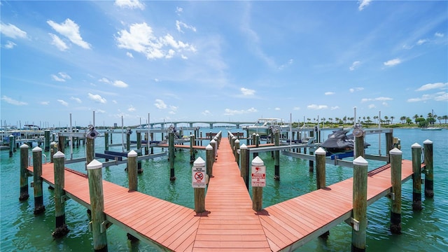 dock area featuring a water view