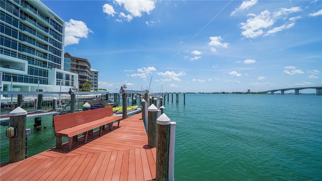 view of dock with a water view