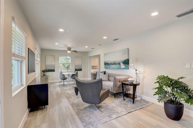 730 40th St, Sarasota, FL 34234 - living area with light wood finished floors, recessed lighting, and a ceiling fan