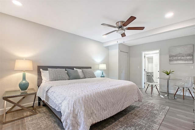 730 40th St, Sarasota, FL 34234 - bedroom with recessed lighting, wood finished floors, a ceiling fan, and a closet