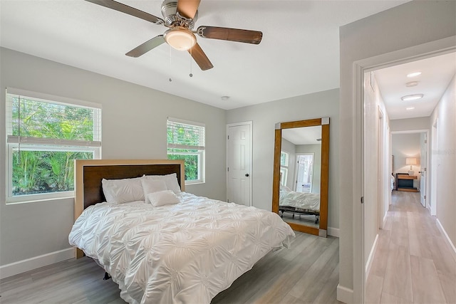 730 40th St, Sarasota, FL 34234 - bedroom featuring light wood finished floors and a ceiling fan