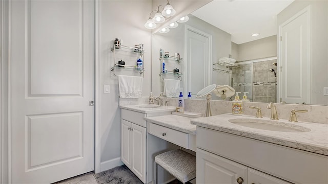 bathroom featuring vanity and walk in shower