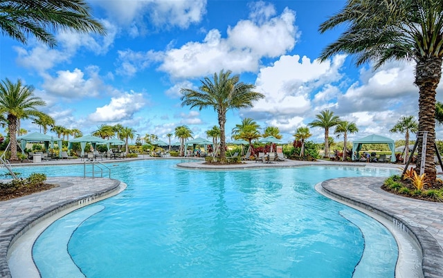 view of swimming pool with a gazebo