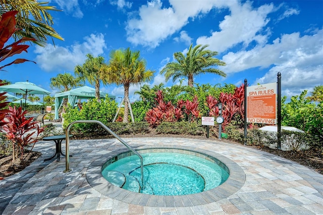 view of swimming pool featuring a community hot tub