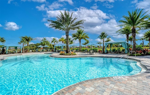 view of pool with a gazebo and a patio