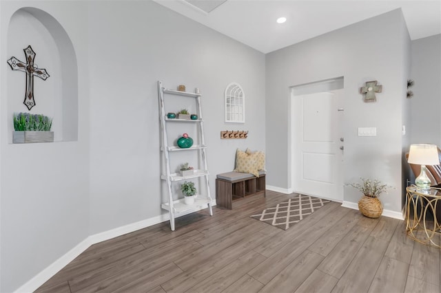 entryway with light hardwood / wood-style flooring