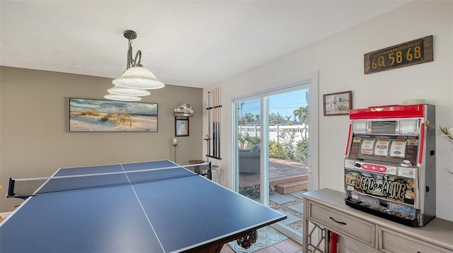 game room with light tile patterned floors