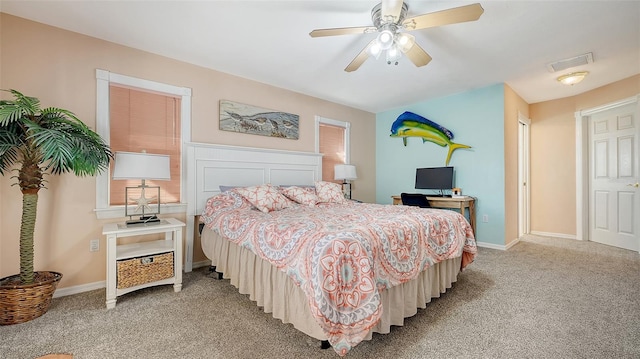 bedroom featuring carpet flooring and ceiling fan