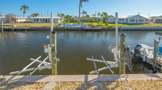 view of dock with a water view