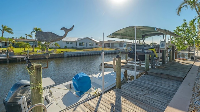 view of dock with a water view