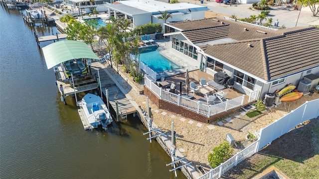 aerial view featuring a water view